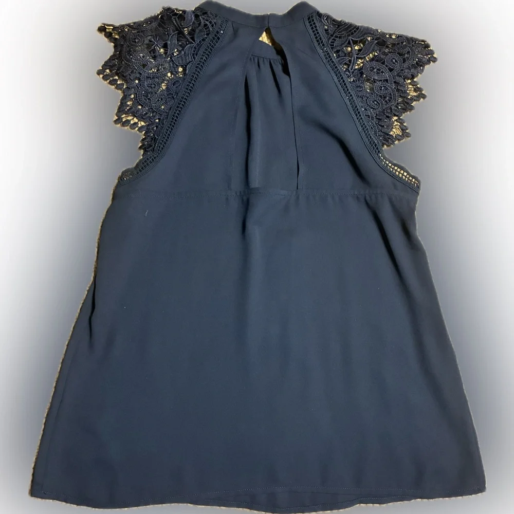 EXPRESS | Black Lace Accent Women's Blouse - Picture 2 of 7